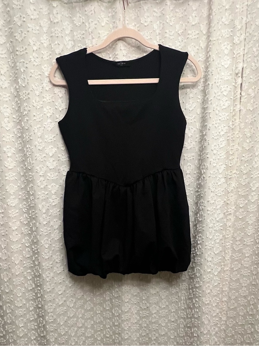 21 Saints Sleeveless Square Neck Bubble Hem Little Black Dress